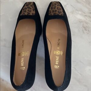 Rene Mancini pumps size 7 black with leopard toe and heel.
